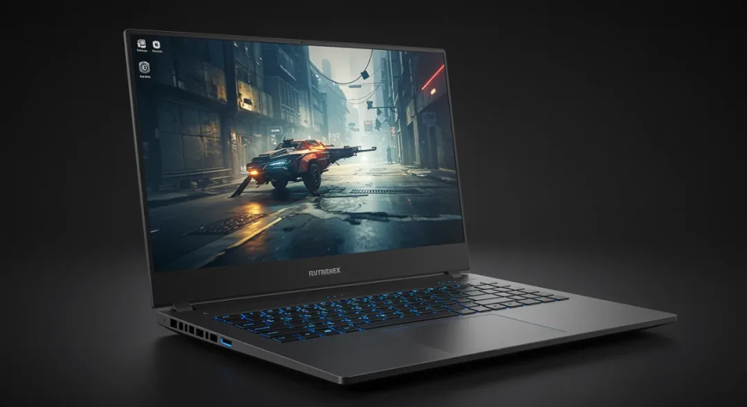 Gaming laptop with NVIDIA RTX 5090 GPU showcasing next-generation ray tracing graphics