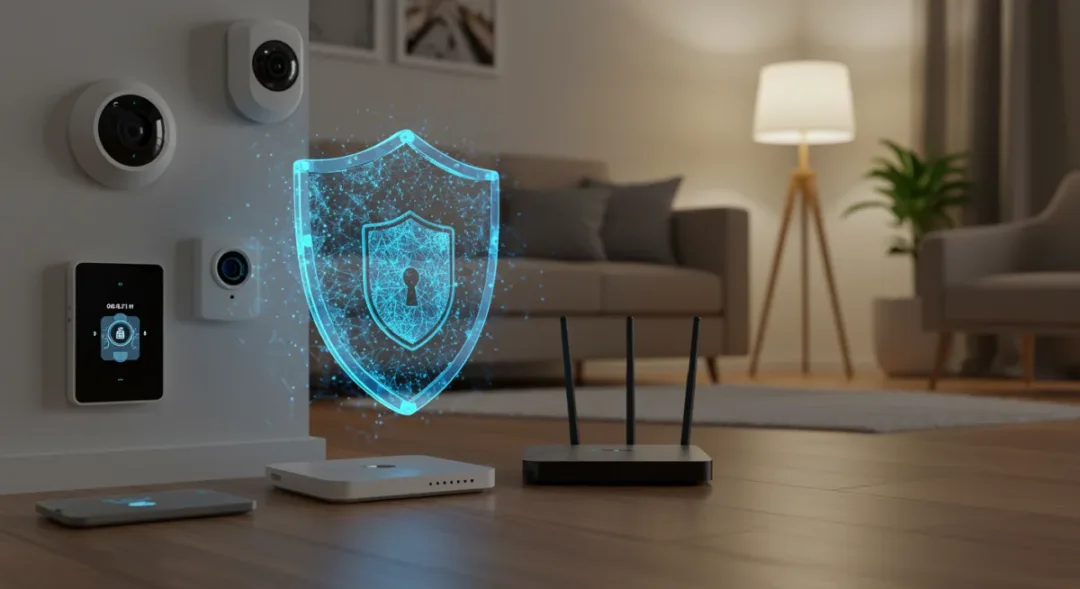 Smart home devices with cybersecurity protection shield
